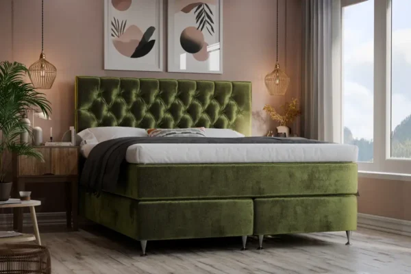 Royal Lyx kontinentalsäng klädd i Vibe 38 Olivgrön